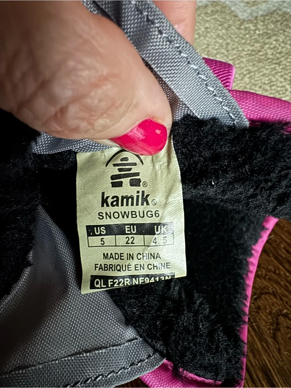 Kamik Kids Snowbug6 Insulated Winter Snow Boots Gray Pink Polka Dot Girls Size 5